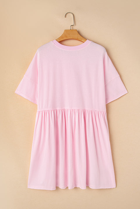 Light Pink Solid Color Pocketed Raw Edge Babydoll Dress