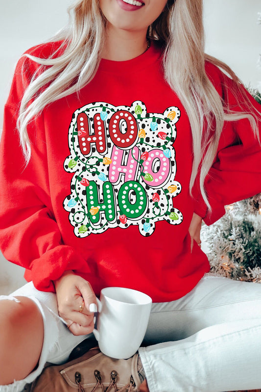 Red Christmas Colorful Lights HOHOHO Graphic Sweatshirt