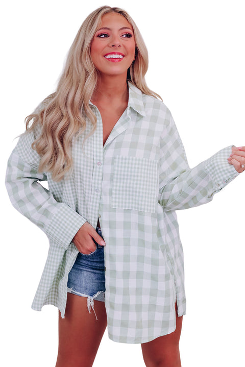 Pink Mix Checked Patchwork Long Sleeve Shirt