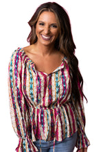 Multicolour Western Aztec Split Neck Peplum Blouse