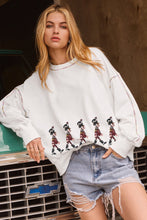 White Colorful Stitches Trim Sequined Nutcracker Doll Graphic Sweatshirt