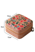 Camel Retro Floral Print Portable Square Jewelry Box