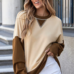 Apricot Color Block Thumbhole Sleeve Drop Shoulder Sweatshirt