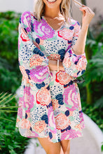 Vestido con estampado de flores florecientes y manga de burbuja con pulsera multicolor 