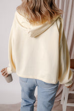 Beige Fleece Lined Half Zipper Kangaroo Pockets Loose Hoodie