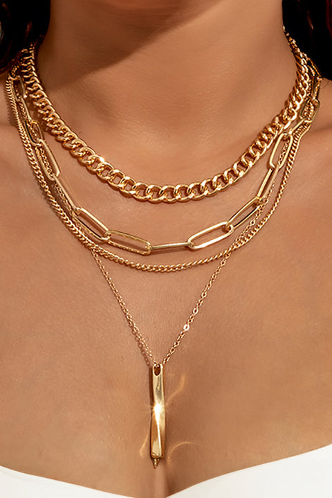 Gold Multi Layered Bar Pendant Plated Chain Necklace