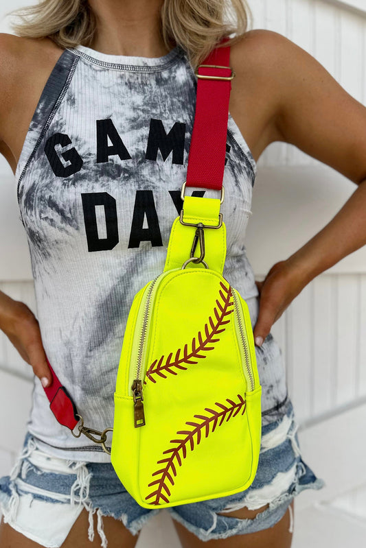 Yellow Balls Pattern PU Leather Zipped Sling Bag