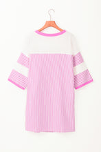 Phalaenopsis Striped Patchwork Three Quarters Sleeve Loose Mini Dress