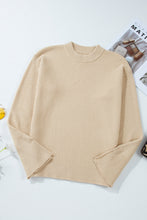 Parchment Solid Textured Knit Split Cuff Drop Shoulder Loose Sweater