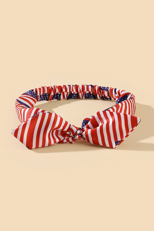 Fiery Red American Flag Bowknot Elastic Headband