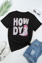 Black HOWDY Western Boots Print Beaded Crewneck T Shirt