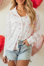 White Love Heart Print Drop Shoulder Puff Sleeve Shirt