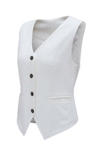 White Solid Color Button up V Neck Suit Vest