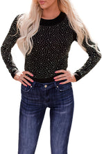 Rhinestone O-neck Long Sleeve Bodysuit