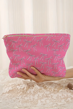 Bright Pink Valentines Fashion Bow Print Ribbed Storage Bag