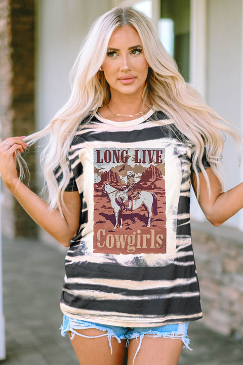 Blue Tie Dye LONG LIVE Cowgirls Graphic Crewneck T Shirt