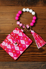 Rose Red Valentine Fashion PU Card Bag Key Chain with Silicone Bracelet