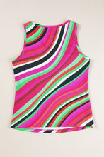 Purple Wavy Striped Buttoned V Neck Tank Top