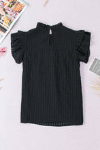 Black Hollowed Texture Ruffle Sleeve Blouse