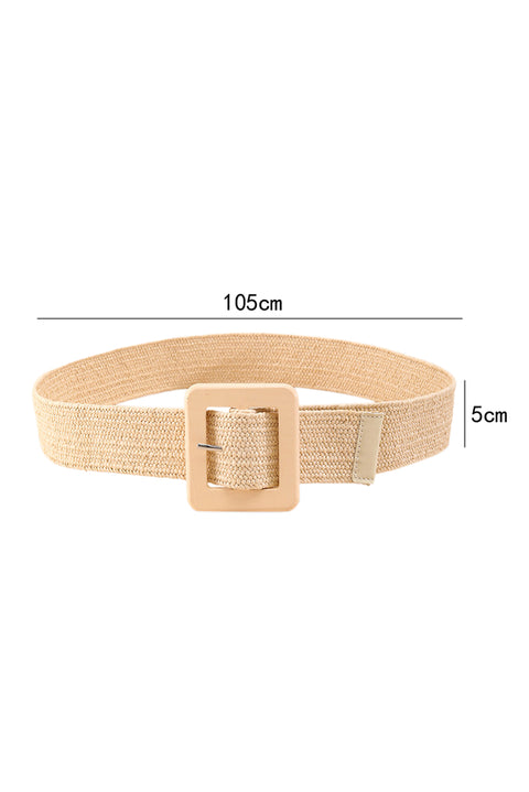 Beige Bohemian Woven Square Buckle Wide Belt