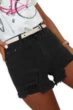 Solid Color Distressed Denim Shorts