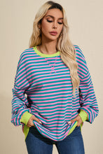 Green Stripe Oversized Contrast Trim Pullover Sweatshirt