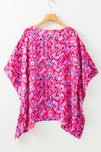 Pink Abstract Print V Neck Half Sleeve Loose Fit Tunic Blouse