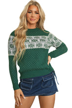 Green Christmas Snowflake Dotted Print Round Neck Sweater