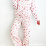 Pink Santa Claus Striped Print Loose Fit Two Piece Lounge Set