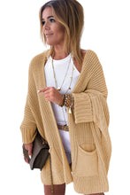 Khaki Oversized Fold Over Sleeve Sweater Cardigan