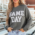 Dark Grey Corded GAME DAY Graphic Long Sleeve Crewneck Top