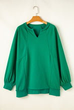 Bright Green Exposed Seam Notched Neck Drop Shoulder Plus Sweatshirt