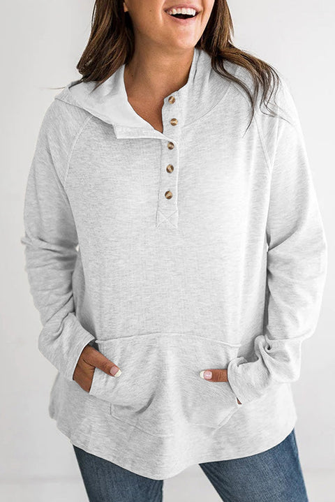 Plus Size Kangaroo Pocket Henley Button Hoodie