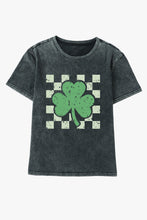 Black Clover Checkered Print Mineral Wash Crewneck T Shirt