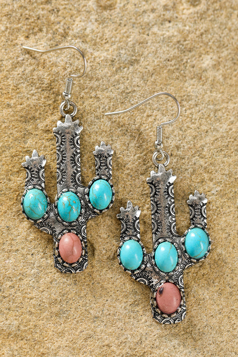 Light Blue Western Turquoise Decor Cactus Drop Earrings