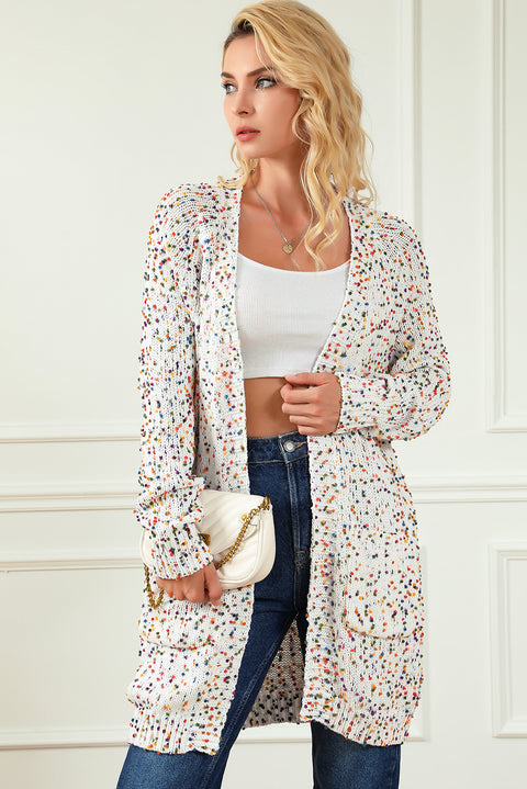 White Rainbow Popcorn Speckles Open Front Cardigan