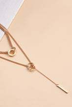 Gold Plated Double Layer O-Ring Long Stick Pendant Chain Necklace