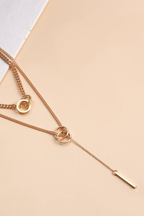 Gold Plated Double Layer O-Ring Long Stick Pendant Chain Necklace