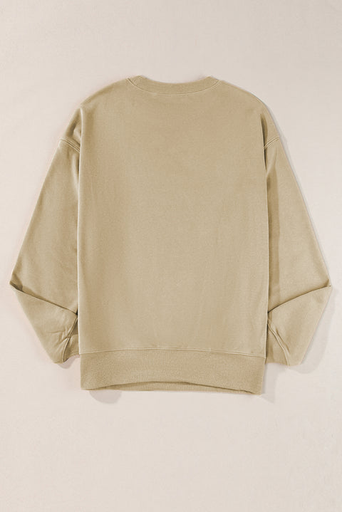 Parchment Solid Loose Crew Neck Fleece Sweatshirt