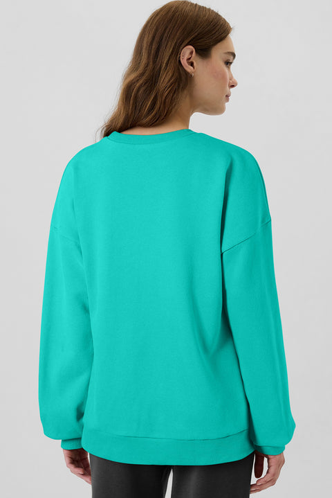 Sea Green Solid Fleece Lined Drop Shoulder High Low Sweatshirt