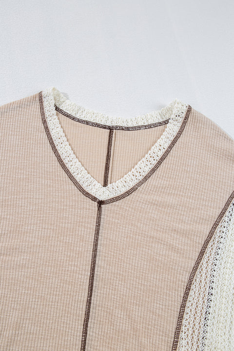 Parchment Crochet Detail Exposed Seam High Low Loose Top