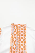 Orange Geometric Print Ruffle Tiered Button V Neck Dress