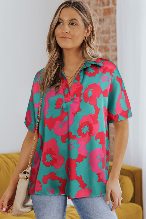 Abstract Print V Neck Blouse