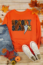 Russet Orange Sequin SPOOKY SEASON Ghost Pattern Halloween Pullover Sweatshirt