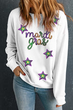 White Sequined Mardi Gras Star Pattern Drop Shoulder Sweatshirt