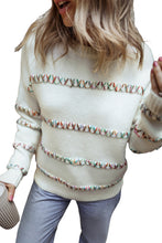 White Colorful Crossed Stitch Drop Shoulder Sweater