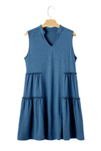 Sail Blue Split V Neck Tiered Flowy Sleeveless Dress