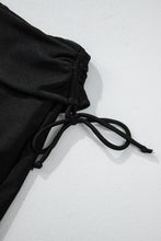 Black Drawstring Ruched High Waist Loose Swim Shorts