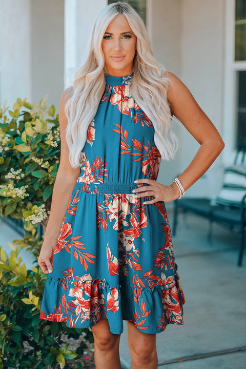 Floral Print Sleeveless Ruffled Mini Dress