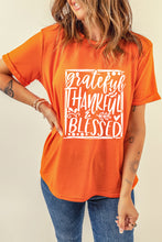 Orange Grateful Thankful Blessed Printed Thanksgiving T Shirt